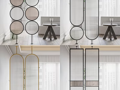 Modern Room Dividers With Circular Patterns Vertical Lines And Gold Black Frames 3d model
