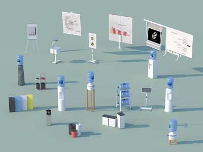 Household Appliances Display With Water Dispensers Stands And Posters 3d model