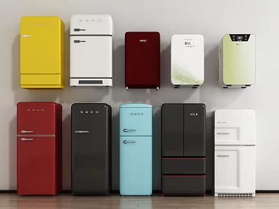 Various Colors Refrigerators And Freezers Wall Mounted And Floor Standing Styles 3d model