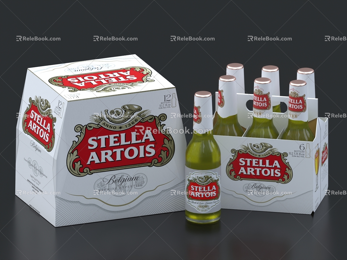 Beer beverage wine bottle glass draft beer can canned beer puree beer packing box 3d model