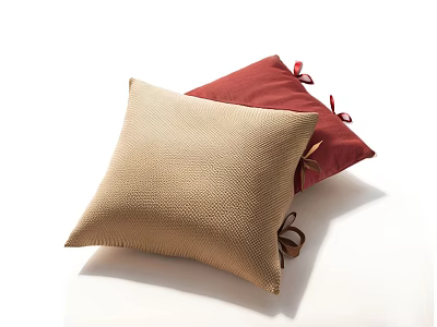 Soft Decorative Bed Pillows In Beige And Red With Textured Fabric And Bowknot Accents 3d model