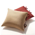 Soft Decorative Bed Pillows In Beige And Red With Textured Fabric And Bowknot Accents
