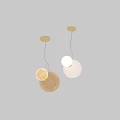 Two Modern Pendant Lights With Gold Base And Cream White Textured Spherical Shades