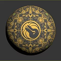 Ornate Blue And Gold Decorative Sphere With Intricate Patterns Golden Bands And Green Accents