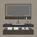 Modern Bathroom Vanity With LED Mirror Black Countertop And Towel Storage