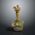 Enchanting Tree Like Creature Character with Green Vines and Roots Standing on Stone Base