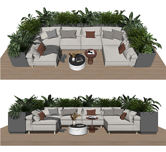 Modern Outdoor Sofa Outdoor Leisure Sofa Multi-person Combination Sofa Plant Potted 3d model