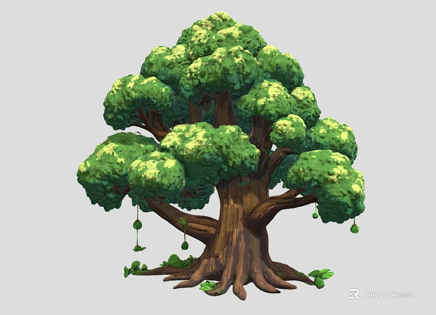 Large Tree With Lush Green Leaves Thick Brown Trunk And Full Canopy 3d model 