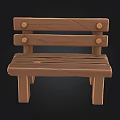 Brown Wooden Bench With Slatted Seat Backrest And Round Knob Details