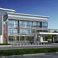 Modern Industrial Factory Building With Multi Story Structure Large Glass Windows And Landscaped Entrance Area