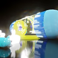 Futuristic Yellow Transparent Structure With Blue Accents And Glowing Elements