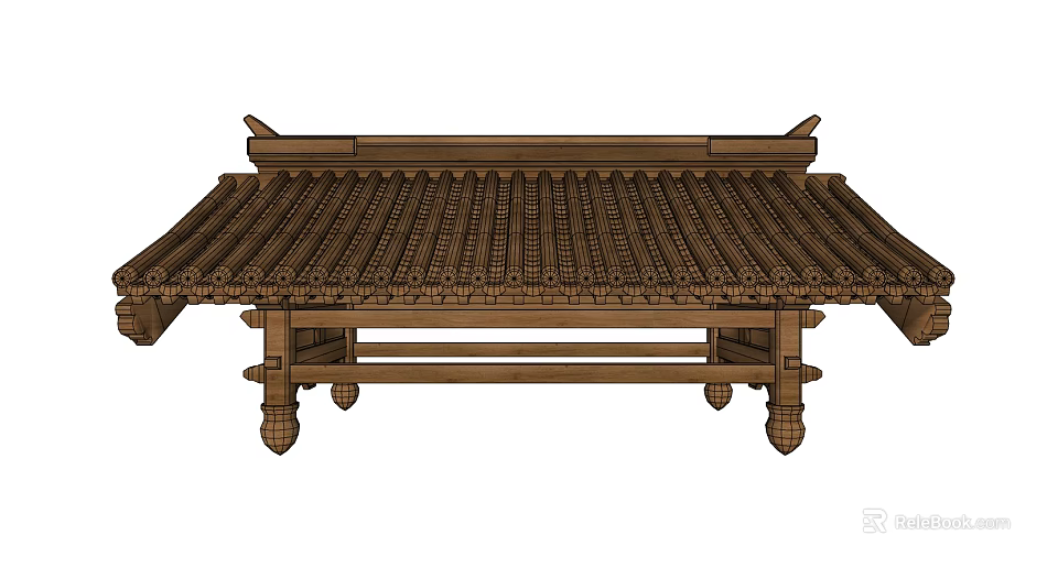 Traditional Wooden Architectural Component With Classic Roof Structure Design 3d model 
