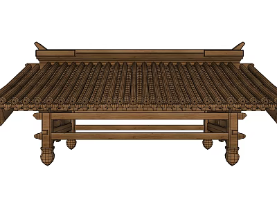 Traditional Wooden Architectural Component With Classic Roof Structure Design 3d model