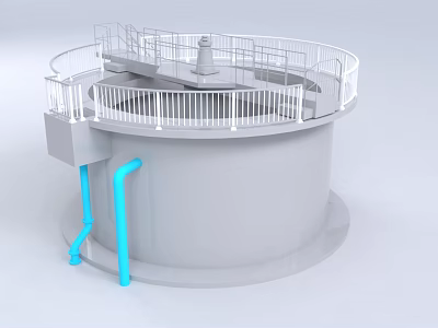 Circular Industrial Equipment With White Railing And Blue Pipes Structure 3d model