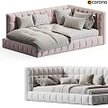 Modern Tufted Sofa Bed With Soft Cushions And Light Pink White Design