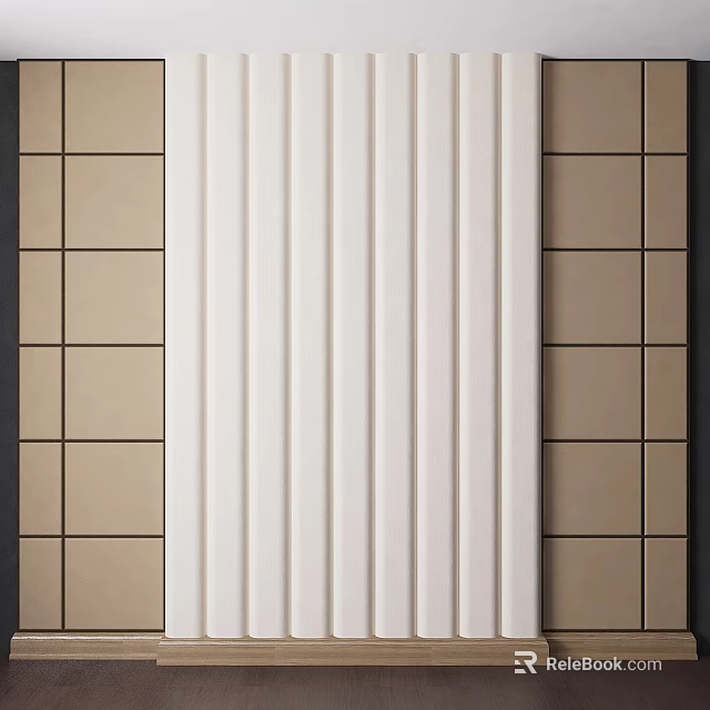 Modern White Vertical Stripe Wall Decor On Kitchen Tiled Background 3d model