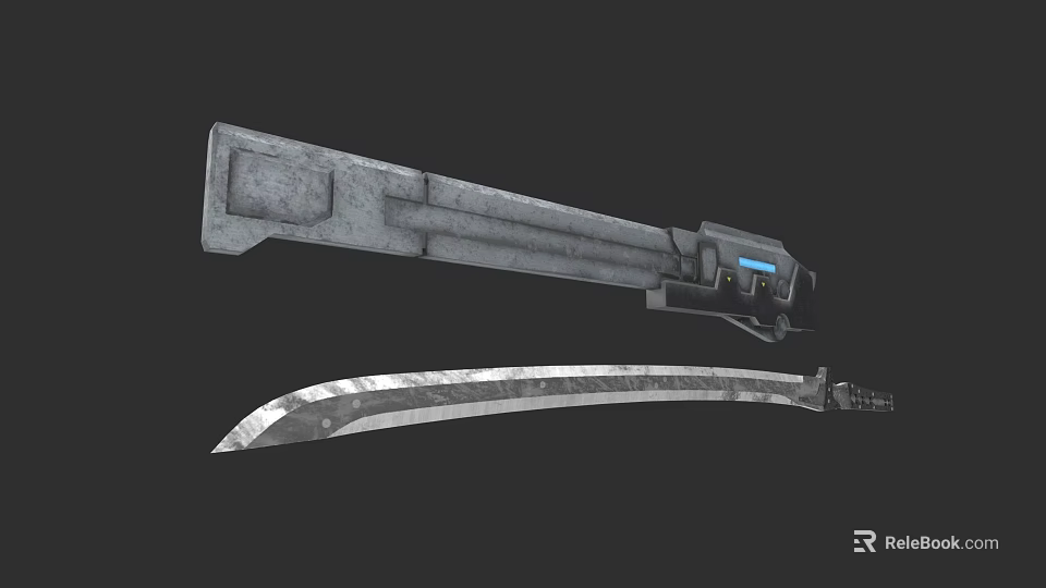 Futuristic Mechanical Weapon Set With Long Gun And Curved Sword Design 3d model 