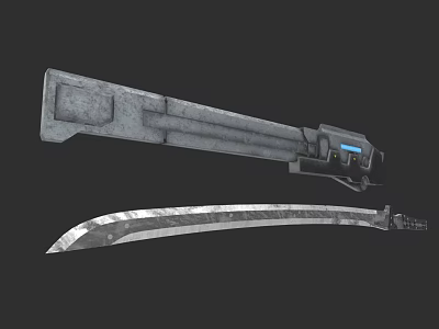 Futuristic Mechanical Weapon Set With Long Gun And Curved Sword Design 3d model