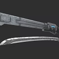 Futuristic Mechanical Weapon Set With Long Gun And Curved Sword Design