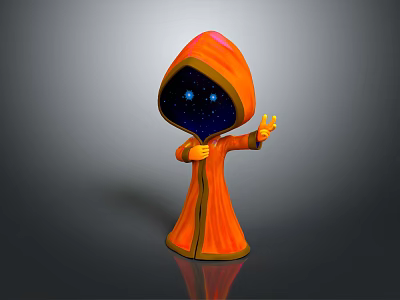 Mystical Orange Hooded Fantasy Creature With Starry Face Long Robe And Reaching Hand 3d model