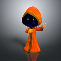 Mystical Orange Hooded Fantasy Creature With Starry Face Long Robe And Reaching Hand