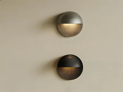 Sleek Modern Round Metallic Wall Sconces Mounted On Beige Wall For Interior 3d model