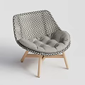 Modern Accent Chair With Black White Geometric Weave Gray Padded Seat And Wooden Legs