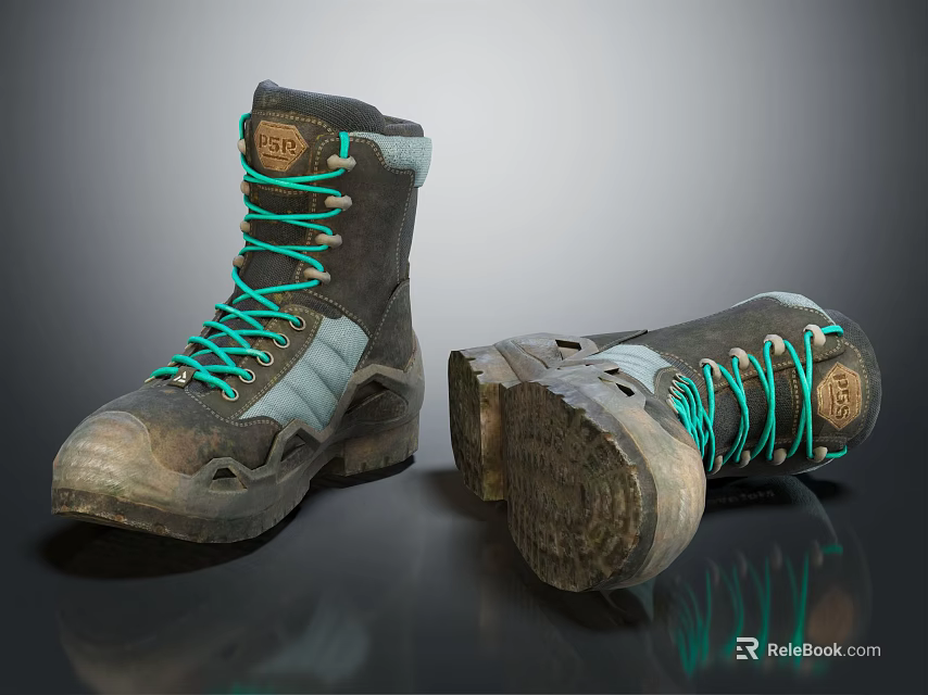 Durable Outdoor Boots With Bright Green Laces Dark Upper And Thick Sole Design 3d model 