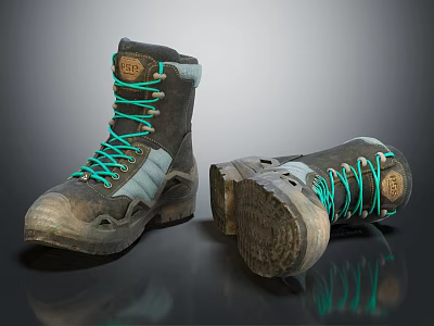 Durable Outdoor Boots With Bright Green Laces Dark Upper And Thick Sole Design 3d model