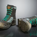 Durable Outdoor Boots With Bright Green Laces Dark Upper And Thick Sole Design
