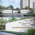 Modern Garden Landscape Design With Greenery White Walls Pathway And Architecture