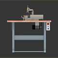 Professional Industrial Sewing Machine On Pink Tabletop With Blue Stand Workbench