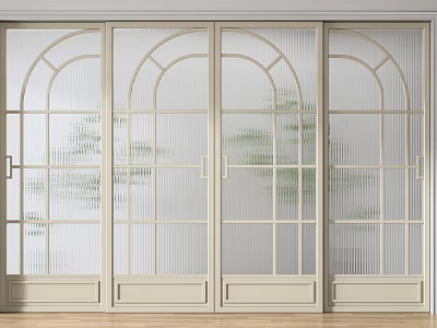 Modern Interior Sliding Doors With Beige Frame And Arched Glass Panels 3d model