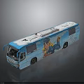 Blue Bus With Advertisement Graphics Featuring Character Image And Side Text