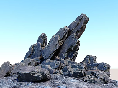 Natural Stone And Wood Pile With Rough Textures Against Clear Blue Sky 3d model