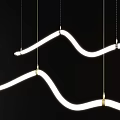 Modern Curved Illuminated Chandelier with Hanging Metal Chains and Sleek White Light