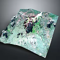 Architectural Structure in 3D Terrain Model with Mountains Green Areas and Roads