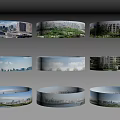Circular Panoramic Views Collection Showcasing City Green Spaces and Architectural Scenes 3d model