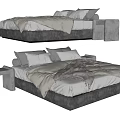 Modern Upholstered Double Bed With White Linens Gray Pillows And Side Table 3d model