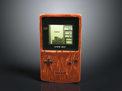 Retro Game Boy Electronic Device With Wooden Design And Gaming Screen 3d model