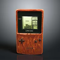 Retro Game Boy Electronic Device With Wooden Design And Gaming Screen