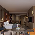 Modern Hotel Guest Room Interior With Comfortable Bed Sofa Coffee Table And TV
