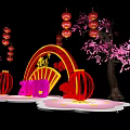 Chinese New Year 2019 Decoration with Red Lanterns Plum Blossom Trees and Archway