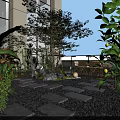 Modern Garden Landscape With Stone Path Pebbles Green Plants And Outdoor Seating Area