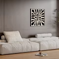 White Sectional Sofa With Cushions In Modern Living Room Wooden Wall Art And Green Plant