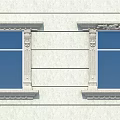 Casement Windows with Stone Frames Decorative Columns and Blue Glass on Light Colored Wall 3d model
