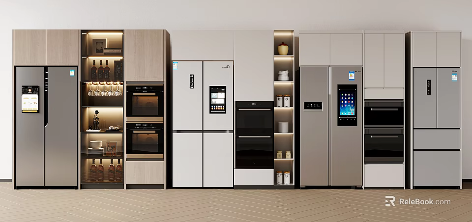 Modern Kitchen Appliances In Contemporary Interior With Built in Cabinets And Ovens 3d model 