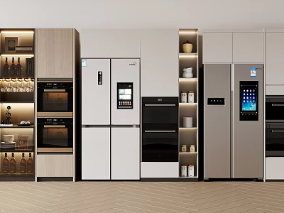 Modern Kitchen Appliances In Contemporary Interior With Built in Cabinets And Ovens 3d model