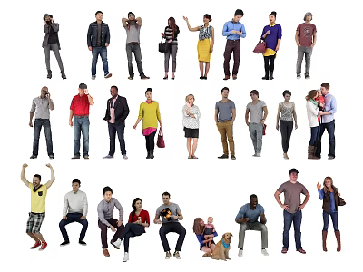 Diverse Group Of People In Various Poses And Casual Clothing Styles 3d model