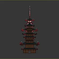 Traditional Chinese Multi Story Pagodas With Symmetrical Design And Colorful Roofs